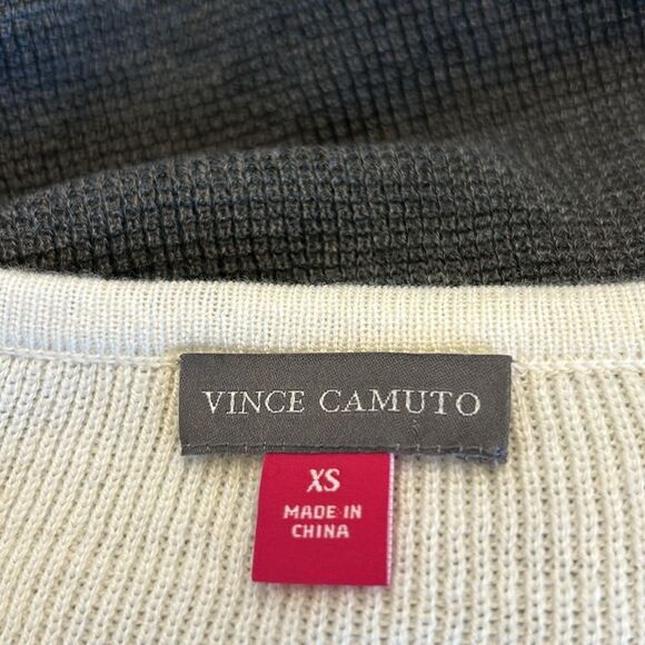Vince Camuto cream black gray stripe long sleeve front pocket sweater Sz XS New - Picture 10 of 11